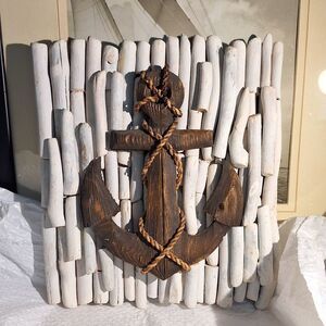 A Wooden Ship's Anchor Hanging Home Decor Piece Plaque 3-D Nautical Naval Design